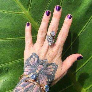 Blue topaz moonstone sterling silver ring